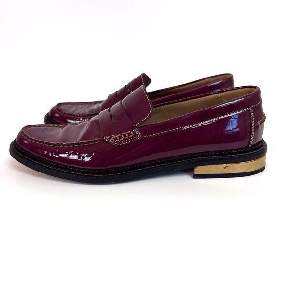 Dolce & Gabbana Burgundy Patent Leather Penny Loafers EU 39 US 8 Glossy Flat - Picture 2 of 16